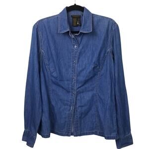 Donna Karan New York Essentials Denim Casual Button Down Long Sleeve Shirt Sz 10
